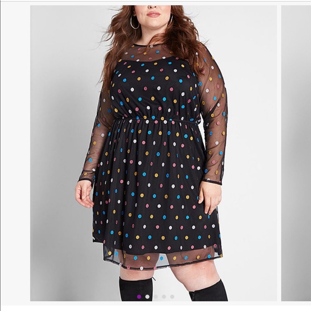 ModCloth Black Polka Dot Midi Dress with Multi-Colored Dots